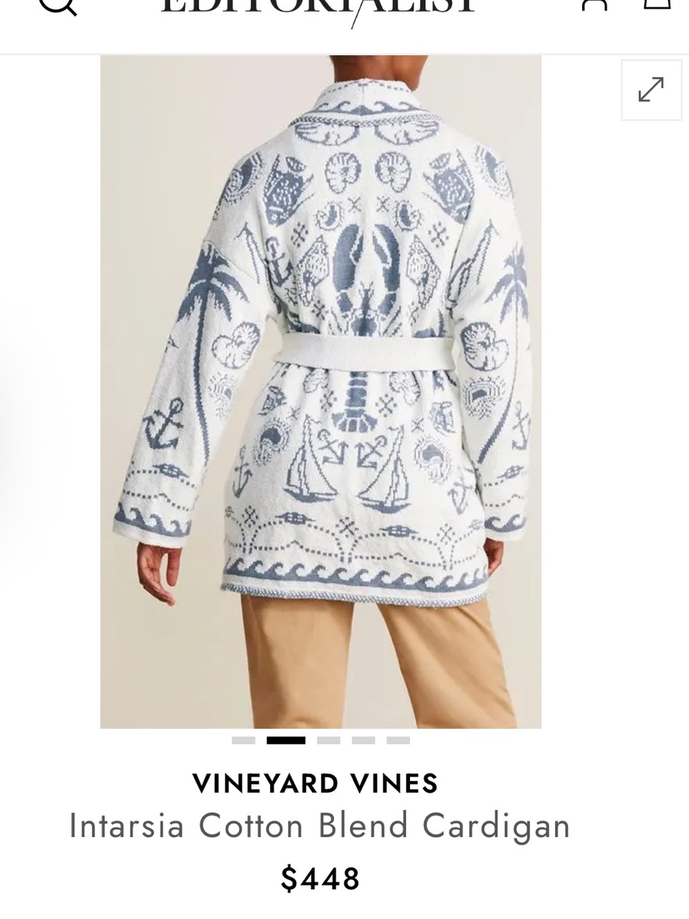 Vineyard Vines White and Light Blue Intarsia Nautical Cardigan Large NWT - Picture 2 of 16